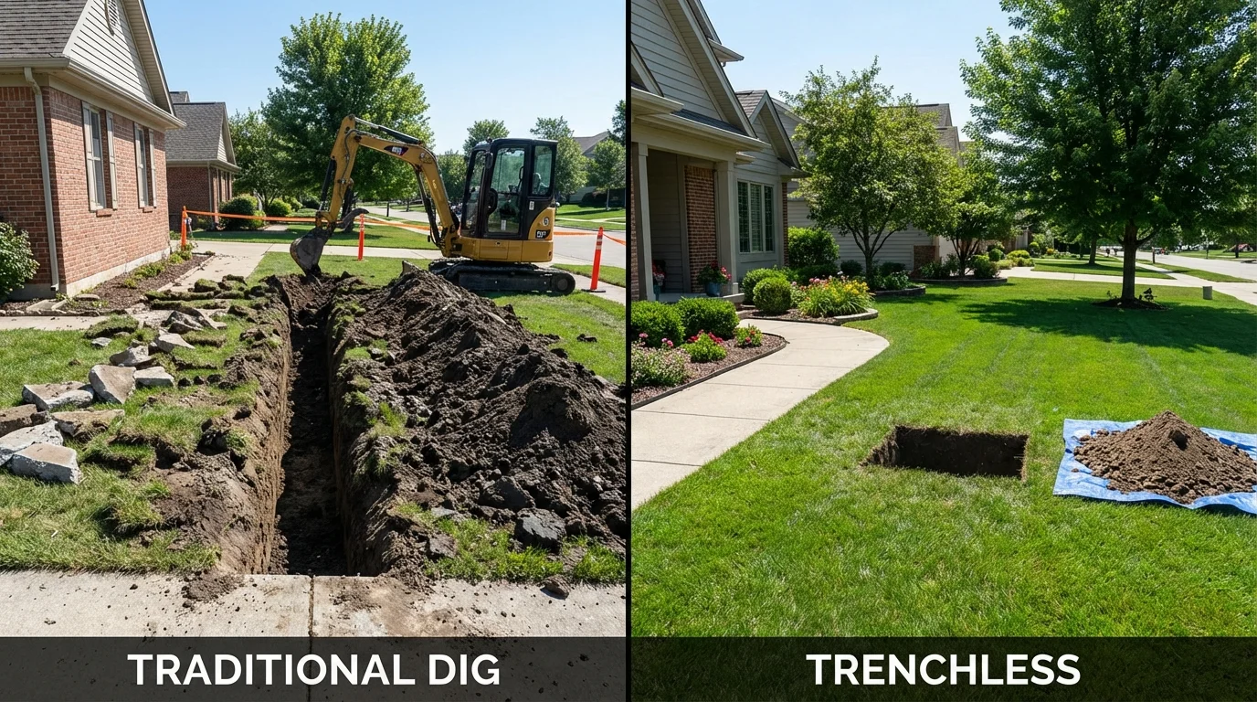Trenchless sewer repair with minimal yard damage versus traditional excavation in Basile, LA